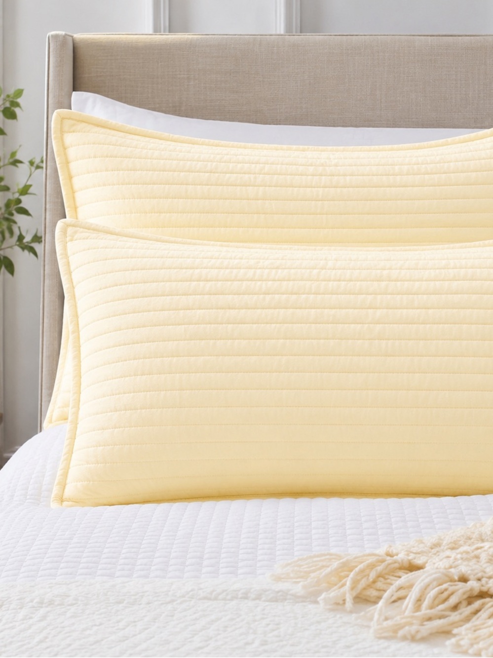 Tahari King Quilted Pillow Shams Set of 2 – Butter Yellow – NWOT!